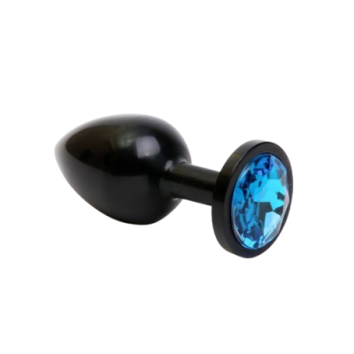 4sexdream маленькая чёрная металлическая анальная пробка с кристаллом в основании, 7.6х2.8 см (голубой) 