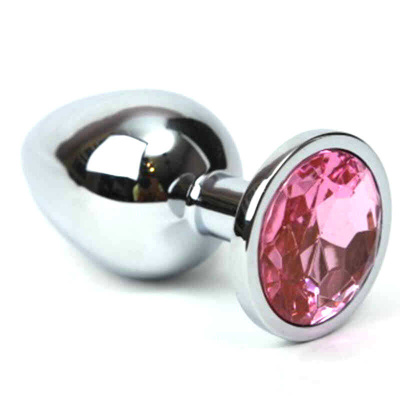 4sexdream большая серебристая анальная пробка с кристаллом в основании, 9.5х4 см (розовый) 