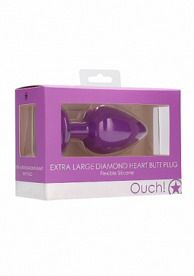 Ouch! Extra Large Diamond Heart Butt Plug анальная пробка с кристаллом в форме сердца, 9.5х4.2 см (сиреневый)  