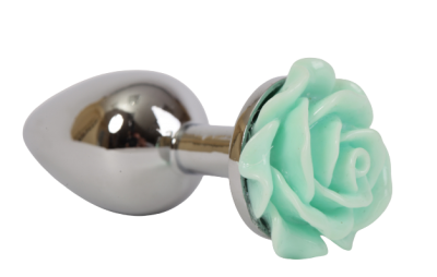 4sexdream маленькая серебристая анальная пробка с розой в основании, 7.6х2.8 см (изумрудный) 