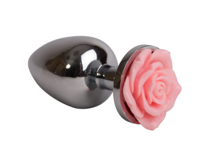 4sexdream маленькая серебристая анальная пробка с розой в основании, 7.6х2.8 см (светло розовый) 