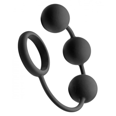 Анальные шарики с эрекционным кольцом Tom of Finland, 3.8 см (чёрный)