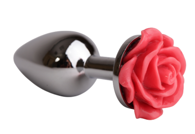 4sexdream маленькая серебристая анальная пробка с розой в основании, 7.6х2.8 см (красный) 
