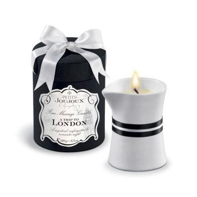Массажная свеча Mystim Joujoux London c ароматом ревеня и амбры, 190 мл.