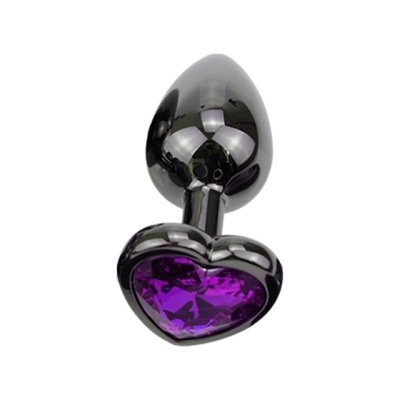 4sexdream чёрная анальная пробка с кристаллом в форме сердца, 8х3.5 см (фиолетовый) 