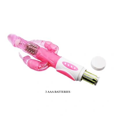 Pretty Bunny от Baile - Вибратор-ротатор с анальным и клиторальным стимуляторами, 23х3 см (розовый)