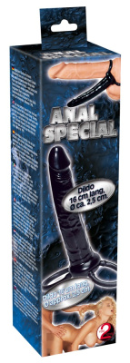 Анальный фаллоимитатор для двойного проникновения с подхватом мошонки Anal Special, 16 см (чёрный) 