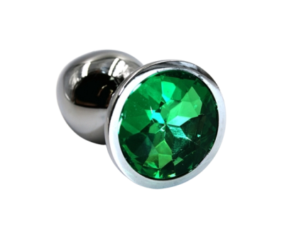 Kanikule - Анальная пробка из аллюминия с кристаллом в основании S, 6 см (зелёный) 
