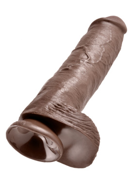 Pipedream King Cock 11" - Реалистичный фаллоимитатор с мошонкой на присоске, 28х6.4 см (коричневый)