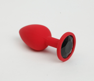 4sexdream силиконовая красная анальная пробка с кристаллом, 7х2,8 см (чёрный) 