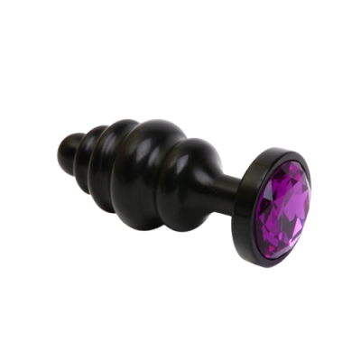 4sexdream чёрная фигурная металлическая анальная пробка с кристаллом в основании, 7.3х2.9 см (фиолетовый) 