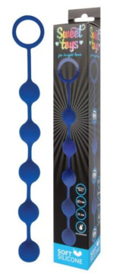 Sweet Toys - Цепочка анальная на силиконовой сцепке с шариками , 23 см (синий)