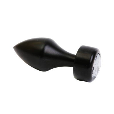 4sexdream чёрная металлическая анальная пробка со стразом в основании, 7.8х2.9 см (прозрачный) 