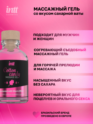 Intt Cotton Candy Massage Gel - Съедобный гель для интимного массажа, 30 мл (сахарная вата)