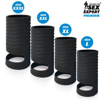 SEX EXPERT PREMIUM - Открытая насадка на пенис XL, 8,9 см (черный) 