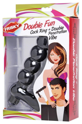 Double Fun Cock Ring with Double Penetration Vibe - Насадка на член для двойного проникновения, 14.6 см (чёрный) 