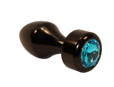 4sexdream чёрная металлическая анальная пробка со стразом в основании, 7.8х2.9 см (голубой) 