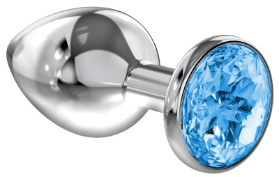 Lola Games Diamond Light blue Sparkle Large - Серебристая анальная пробка с кристаллом в основании, 8,2х3,3 см (голубой) 