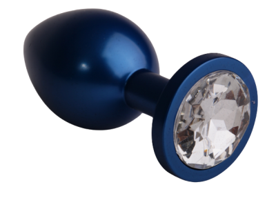 4sexdream - Синяя металлическая анальная пробка с кристаллом в основании,8,2 х 3,5 см (прозрачный) 