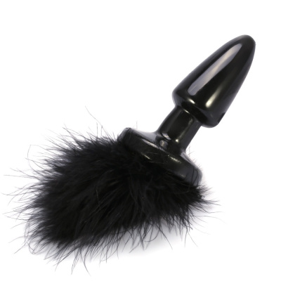 4sexdream Black Bunny анальная пробка с пушистым хвостиком, 11х3.5 см (чёрный) 