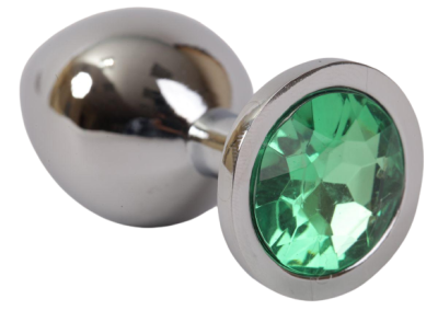 4sexdream серебристая анальная пробка с кристаллом в основании, 8.2х3.4 см (зелёный) 