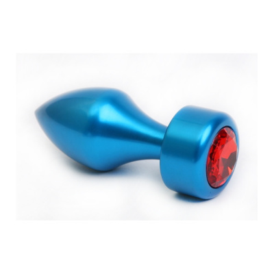 4sexdream голубая металлическая анальная пробка со стразом в основании, 7.8х2.9 см (красный) 