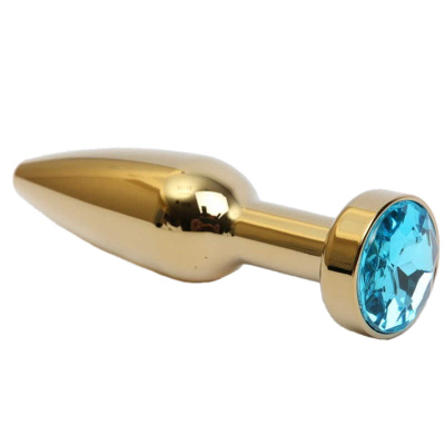 4sexdream анальная пробка золото с кристаллом в основании, 11,2х2,9см (голубой) 