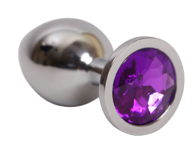 4sexdream большая серебристая анальная пробка с кристаллом в основании, 9.5х4 см (фиолетовый) 