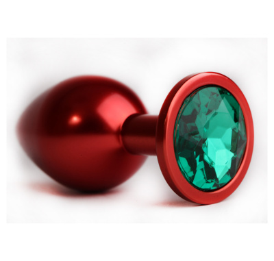 4sexdream красная металлическая анальная пробка с кристаллом в основании, 8.2х3.5 см (зелёный) 