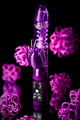 Штучки-дрючки - Вибратор-кролик с толчками, вращением и присоской, 23х3.5 см (фиолетовый)