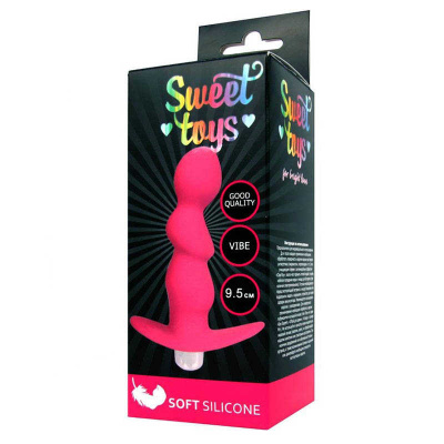 SWEET TOYS - Трехступенчатая анальная пробка-елочка с вибрацией и ограничителем , 9.5 см (розовый) 