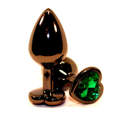 4sexdream чёрная анальная пробка с кристаллом в форме сердца, 8х3.5 см (зелёный) 