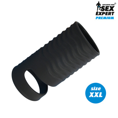 SEX EXPERT PREMIUM - Открытая насадка на пенис XXL, 9,4 см (черный) 