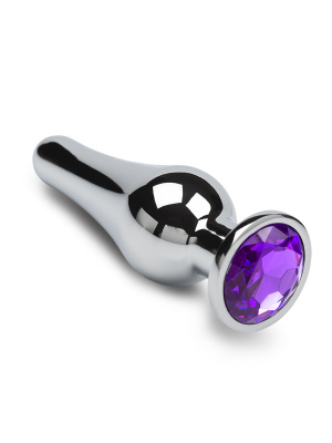 Большая серебристая анальная пробка с кристаллом - Пикантные Штучки, 12 см (фиолетовый) 