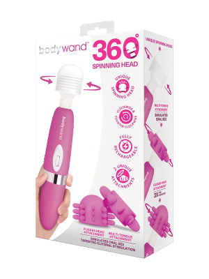 Bodywand 360 Spinning Head Massager 3 Piece Set - Вибратор-микрофон с двумя насадками, 27х4.5 см (розовый) 