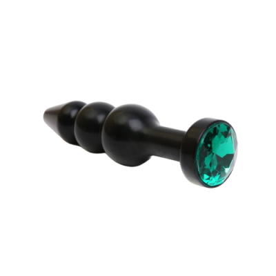 4sexdream чёрная металлическая анальная пробка ёлочка с кристаллом в основании, 11.2х2.9 см (зелёный) 
