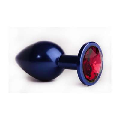 4sexdream маленькая тёмно-синяя металлическая анальная пробка с кристаллом в основании, 7.6х2.8 см (красный) 