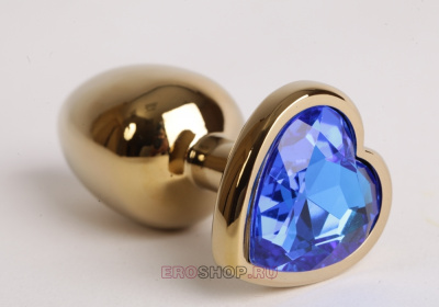Luxurious Tail - Анальная пробочка с камнем в виде сердечка, 7.5 см (голубой) 