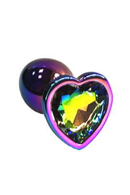 Kanikule - Анальная пробка из алюминия с кристаллом в форме сердца, 7 см (радужный) 