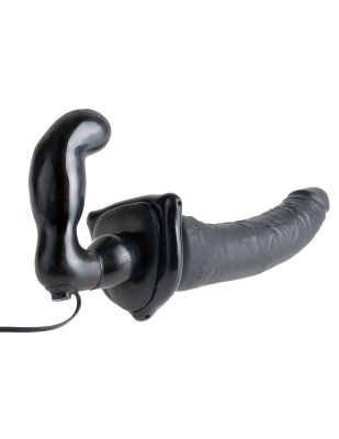 Deluxe Vibrating Penetrix Strap-On - Страпон с вагинальной пробкой, 19х3.3 см (черный)