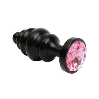 4sexdream чёрная фигурная металлическая анальная пробка с кристаллом в основании, 7.3х2.9 см (розовый) 