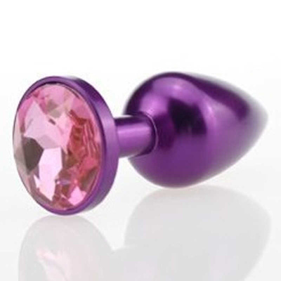 4sexdream маленькая фиолетовая металлическая анальная пробка с кристаллом в основании, 7.6х2.8 см (розовый) 