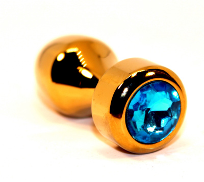 4sexdream анальная пробка металл золото со стразом в основании, 7.8х2.9 см (голубой) 