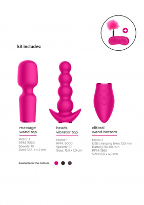 Switch Pleasure Kit #3 набор состоящий из универсальной базы, 2 взаимозаменяемых насадок, маски для глаз и пуховки (розовый) 
