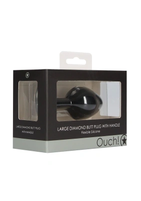 Ouch! Diamond Butt Plug With Handle анальная пробка для ношения с кристаллом, размер М - 8.6х3.3 см (чёрный) 