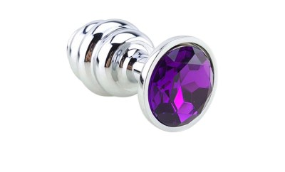 4sexdream фигурная серебристая анальная пробка с кристаллом в основании, 8х3.5 см (фиолетовый) 