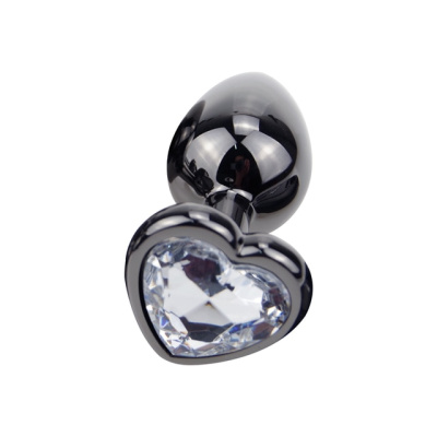 4sexdream чёрная анальная пробка с кристаллом в форме сердца, 8х3.5 см (прозрачный) 
