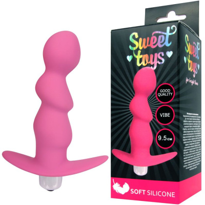 SWEET TOYS - Трехступенчатая анальная пробка-елочка с вибрацией и ограничителем , 9.5 см (розовый) 