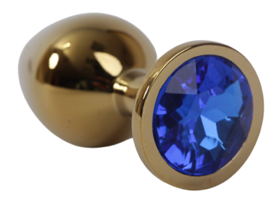 4sexdream - Золотистая анальная пробка с кристаллом, 9.5х4 см. (синий) 