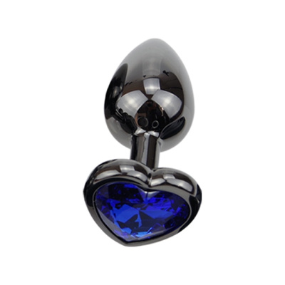 4sexdream чёрная анальная пробка с кристаллом в форме сердца, 8х3.5 см (синий) 
